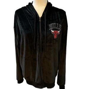 Women’s NBA Chicago‎ Bulls Velour Zip-Up Graphic Hoodie - Black XL New